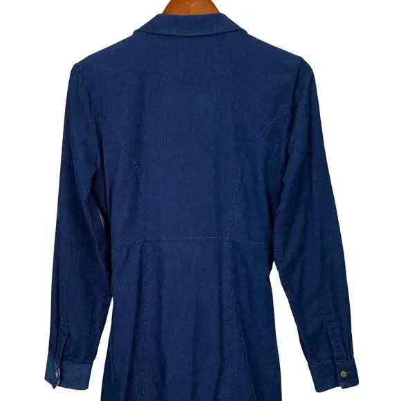 Maeve Anthropologie Winchester Shirt Dress Blue Corduroy Tie Front Women's 8 - Picture 6 of 11